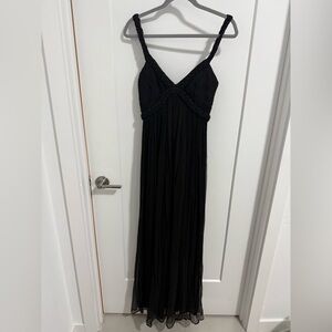 Mango Black 100% Silk Braided Strap Maxi Dress Size S‎